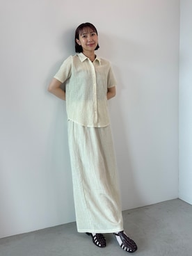 「Steven Alan（スティーブンアラン）の＜Steven Alan＞CRAPE STRIPE EASY LONG SKIRT/スカート（スカート、イエロー系）」を使った、sayaさん（レディース・162cm）の春コーディネート