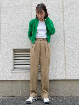 「UNIQLO（ユニクロ）のスーピマコットンリブクルーネックT（半袖）（Tシャツ/カットソー）」を使った、sayaさん（レディース・161cm）の春コーディネート