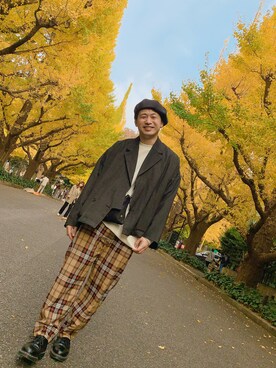 「HARE（ハレ）のアイテム（ジャケット/アウター、ブラック系）」を使った、yopiさん（メンズ・171cm）の秋コーディネート