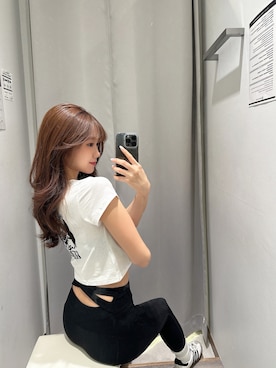 「GYDA（ジェイダ）のGEMIBUNNYショートTシャツ（Tシャツ/カットソー、ホワイト系）」を使った、mikuさん（レディース・160cm）の春コーディネート