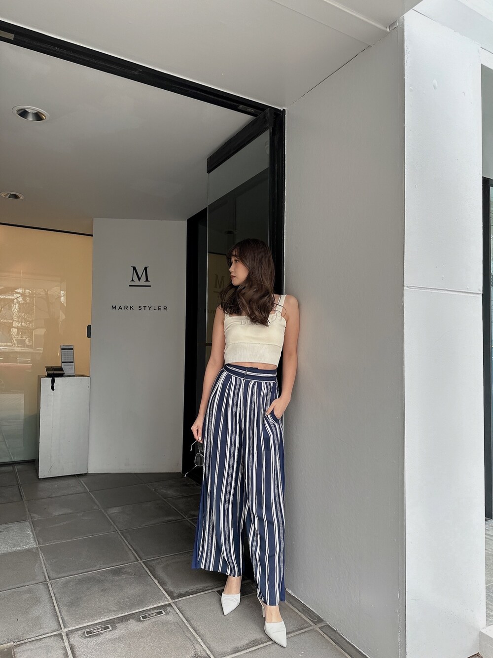 「GYDAのDUH KT タンクトップ（タンクトップ、ホワイト系）」を使った、mikuさん（レディース・160cm）の春コーディネートの1枚目の写真