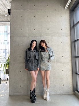 「GYDA（ジェイダ）のSymmery GYDA EMBOSSノーカラーデニムショートブルゾン（デニムジャケット、ブルー系）」を使った、mikuさん（レディース・160cm）の春コーディネート