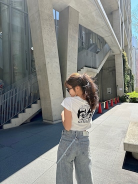 「GYDA（ジェイダ）のGEMIBUNNYショートTシャツ（Tシャツ/カットソー、ホワイト系）」を使った、mikuさん（レディース・160cm）の春コーディネート