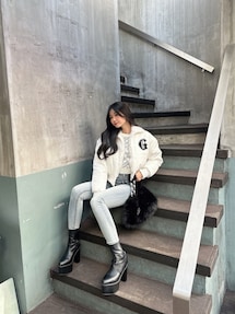 ハイウエスト GD bijou MOLDフロントZIPスキニーデニムパンツ