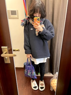 「アイテム（エコバッグ/サブバッグ、パープル系）」を使った、S.  Janeさん（レディース・158cm）の冬コーディネート