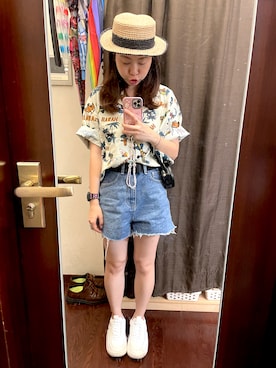 「アイテム（スマホケース/カバー、ピンク系）」を使った、S.  Janeさん（レディース・158cm）の夏コーディネート