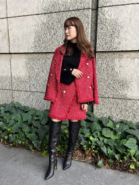 「アイテム（テーラードジャケット、レッド系）」を使った、PINKY&DIANNEさん（レディース・156cm）の秋コーディネート