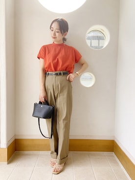 「ミニトート」｜「アイテム（サンダル）」を使った、きゃのさん（レディース・155cm）の春コーディネート