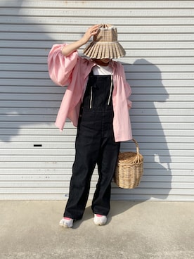 「ピクニック」｜「アイテム（オールインワン・サロペット）」を使った、きゃのさん（レディース・155cm）の春コーディネート