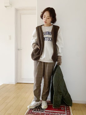 「FRED PERRY（フレッドペリー）のアイテム（モッズコート）」を使った、きゃのさん（レディース・155cm）の冬コーディネート