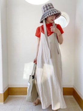 「カラーTシャツ」｜「アイテム（ワンピース/ドレス）」を使った、きゃのさん（レディース・155cm）の春コーディネート