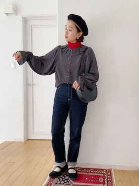 「FRAMeWORK（フレームワーク）のアイテム（帽子）」を使った、きゃのさん（レディース・155cm）の冬コーディネート