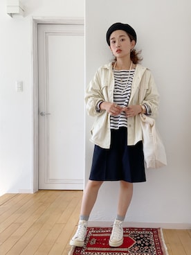 「ビッグトート」｜「アイテム（ハンチング/ベレー帽）」を使った、きゃのさん（レディース・155cm）の秋コーディネート