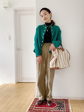 「SLOBE IENA（スローブイエナ）のアイテム（ノーカラージャケット）」を使った、きゃのさん（レディース・155cm）の冬コーディネート