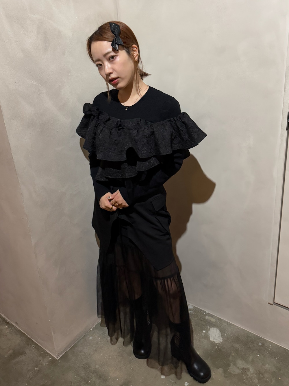 「チョコ色に染まれ、春服コーデ、春服、オトナカジュアル、きれいめコーデ」｜「dodamのアイテム（トップス、ブラック系）」を使った、うざみちゃん🦈さん（レディース・158cm）の冬コーディネートの1枚目の写真