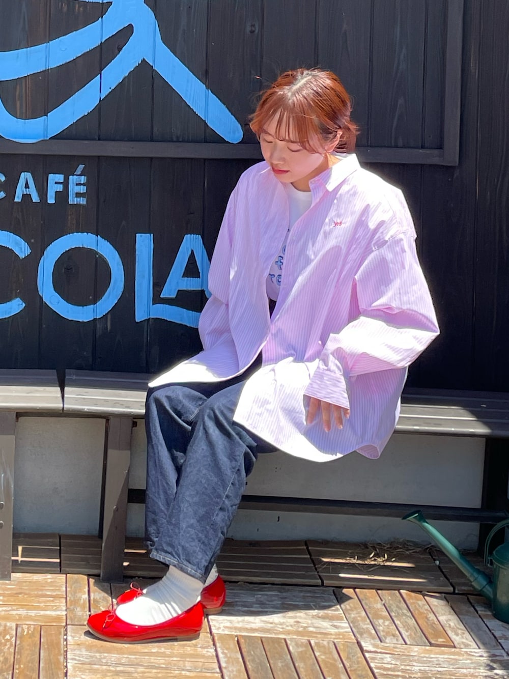「お出かけコーデ日記、大人カジュアル、パンツコーデ、カジュアルコーデ、春コーデ、はるコーデ、オトナカワイイ、ブラウス、デニムパンツ」｜「GUのアイテム（デニムパンツ、ブルー系）」を使った、うざみちゃん🦈さん（レディース・158cm）の春コーディネートの1枚目の写真