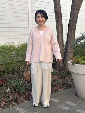 「LARUTA（ラルータ）の【LARUTA】前後2WAY裾レースキャミブラウス（キャミソール、ホワイト系）」を使った、あずささん（レディース・165cm）の春コーディネート