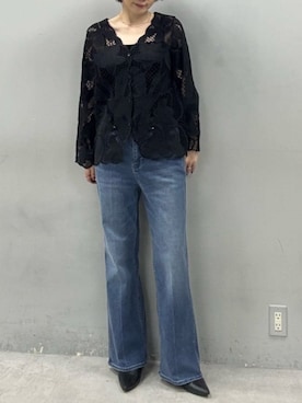 「LARUTA（ラルータ）の【LARUTA】ストレッチブーツカットデニム（デニムパンツ、ブルー系）」を使った、あずささん（レディース・165cm）の春コーディネート