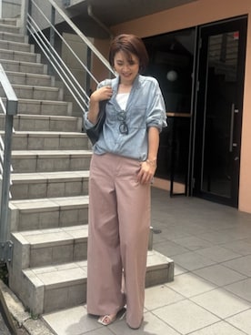 「LARUTA（ラルータ）の【LARUTA】カップ付きレーヨンポンチキャミ（キャミソール、ホワイト系）」を使った、あずささん（レディース・165cm）の夏コーディネート