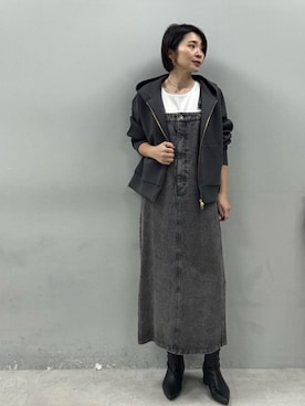 「LARUTA（ラルータ）の【LARUTA】ダンボールフードZIP付きプルオーバー（パーカー、グレー系）」を使った、あずささん（レディース・165cm）の春コーディネート