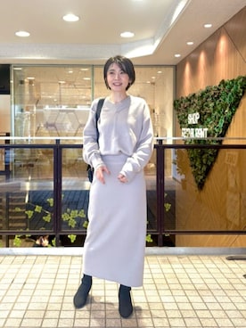 「LARUTA（ラルータ）の【LARUTA】スウェットライクダブルジャガードニットスカート（スカート、ベージュ系）」を使った、あずささん（レディース・165cm）の春コーディネート