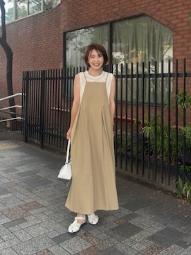 「LARUTA（ラルータ）の【LARUTA】ボックスタックキャミワンピース（ワンピース、ベージュ系）」を使った、あずささん（レディース・165cm）の夏コーディネート