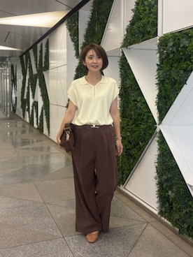 「LARUTA（ラルータ）の【LARUTA】スクエアショルダーバッグ（ショルダーバッグ、ブラウン系）」を使った、あずささん（レディース・165cm）の夏コーディネート