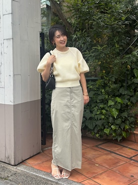 「LARUTA（ラルータ）の【LARUTA】［WEB限定］メッシュボリュームスリーブニット（ニット/セーター、ホワイト系）」を使った、あずささん（レディース・165cm）の春コーディネート
