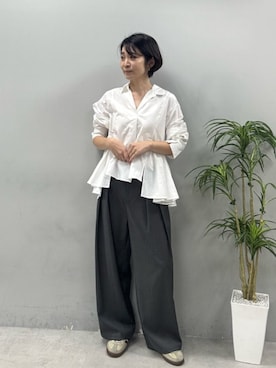 「LARUTA（ラルータ）の【LARUTA】裾フレアブロードブラウス（シャツ/ブラウス、ホワイト系）」を使った、あずささん（レディース・165cm）の春コーディネート