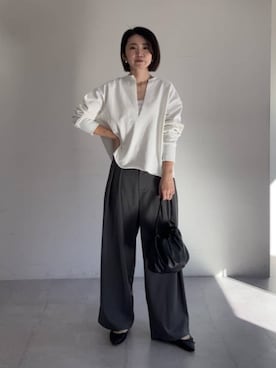 「LARUTA（ラルータ）の【LARUTA】カップ付きレーヨンポンチキャミ（キャミソール、ホワイト系）」を使った、あずささん（レディース・165cm）の春コーディネート