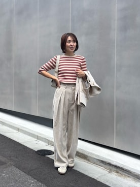 「LARUTA（ラルータ）の【LARUTA】スクエアショルダーバッグ（ショルダーバッグ、ホワイト系）」を使った、あずささん（レディース・165cm）の秋コーディネート
