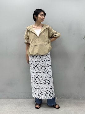 「LARUTA（ラルータ）の【LARUTA】カップ付きレーヨンポンチキャミ（キャミソール、ホワイト系）」を使った、あずささん（レディース・165cm）の春コーディネート