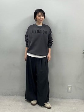 「LARUTA（ラルータ）の【LARUTA】ロゴ裏毛異素材タックプルオーバー（Tシャツ/カットソー、グレー系）」を使った、あずささん（レディース・165cm）の冬コーディネート