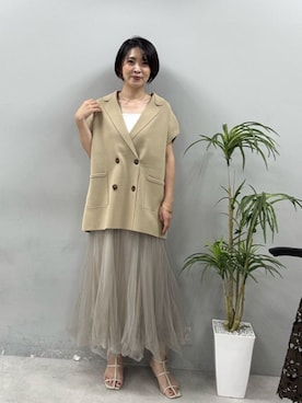 「LARUTA（ラルータ）の【LARUTA】カップ付きレーヨンポンチキャミ（キャミソール、ホワイト系）」を使った、あずささん（レディース・165cm）の春コーディネート