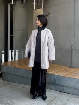 「アイテム（ノーカラーコート）」を使った、あずささん（レディース・165cm）の冬コーディネート