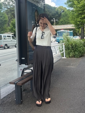 「LARUTA（ラルータ）の【LARUTA】ホルターネック風半袖カットソー（Tシャツ/カットソー、ホワイト系）」を使った、あずささん（レディース・165cm）の春コーディネート