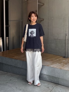 「LARUTA（ラルータ）の【LARUTA】スクエアショルダーバッグ（ショルダーバッグ、ホワイト系）」を使った、あずささん（レディース・165cm）の夏コーディネート