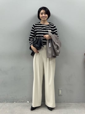 「LARUTA（ラルータ）の【LARUTA】ツイストカルゼタックパンツ（スラックス、ホワイト系）」を使った、あずささん（レディース・165cm）の春コーディネート