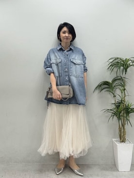 「LARUTA（ラルータ）の【LARUTA】ダブルマチボリュームチュールスカート（スカート、ホワイト系）」を使った、あずささん（レディース・165cm）の春コーディネート