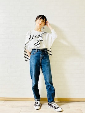 「ペグトップハイライズジーンズ」｜うめこさん（レディース・151cm）の秋コーディネート
