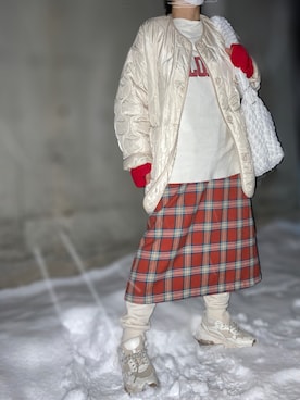 「Ray BEAMS（レイビームス）のアイテム（ノーカラーコート）」を使った、AYUMIさん（レディース・158cm）の冬コーディネート