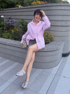 「clor（クロル）のTWIN MESH SNEAKERS（スニーカー、シルバー系）」を使った、星野りよんさん（レディース・152cm）の夏コーディネート