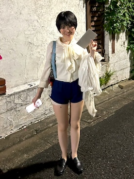 「FORRR（フォルンルン）のアイテム（ローファー、ブラック系）」を使った、星野りよんさん（レディース・152cm）の夏コーディネート