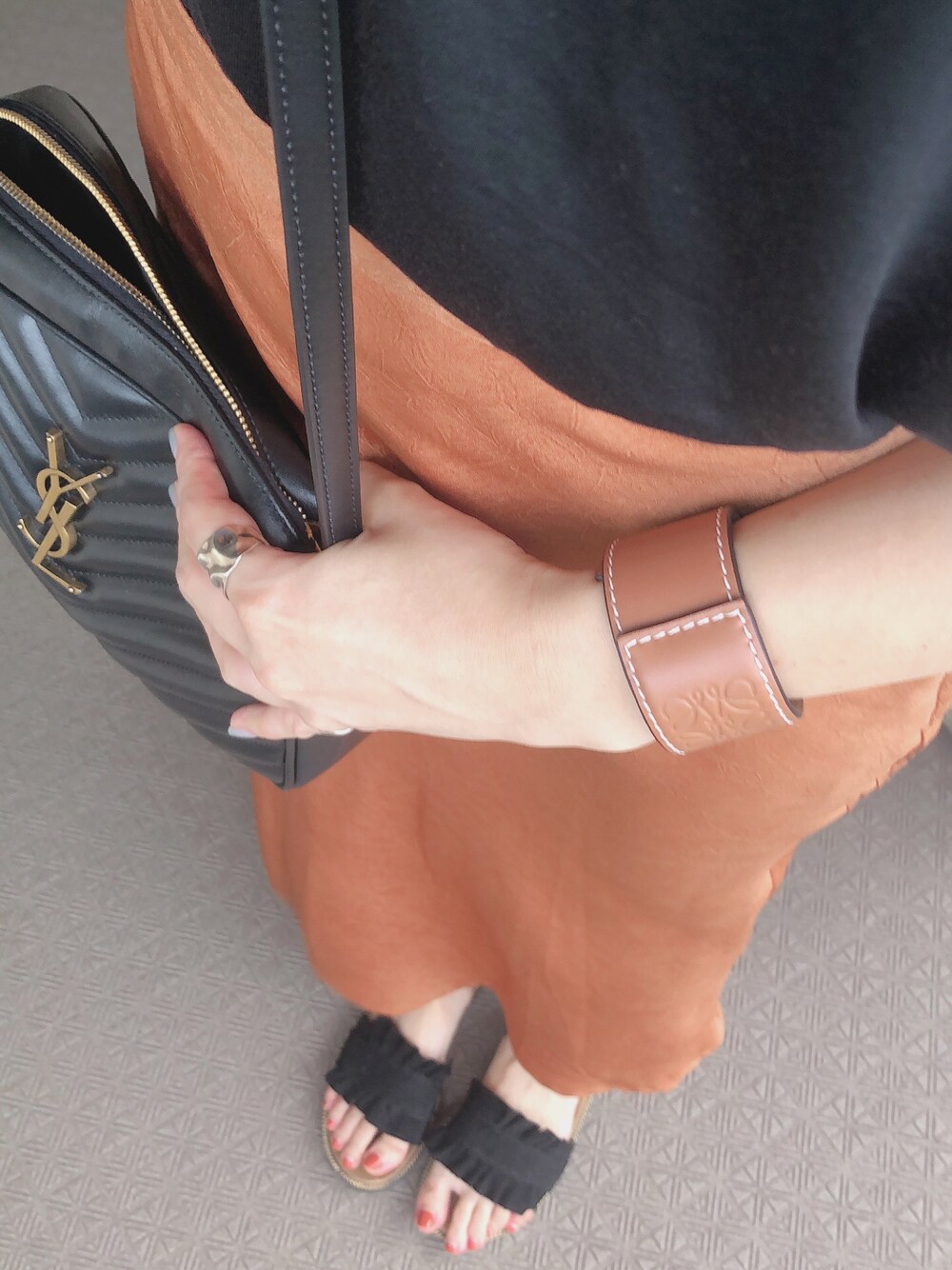 「LOWRYS FARMのアイテム（スカート、オレンジ系）」を使った、mihoさん（レディース・160cm）の夏コーディネートの1枚目の写真