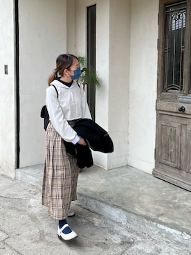 「カフェ巡り」｜「アイテム（ブルゾン）」を使った、初🇭🇰さん（レディース・156cm）の冬コーディネート