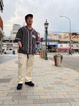 kawakamiさんの「Schott/ショット/STRIPE SS BASEBALL SHIRT/ストライプ ベースボール シャツ」を使ったコーディネート