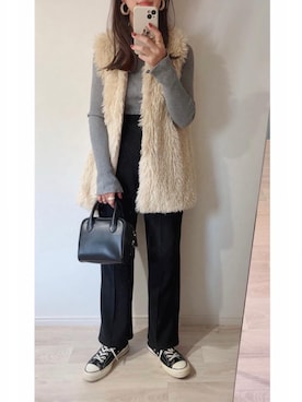 「リブニット」｜「アイテム（アナログ腕時計）」を使った、ミズタマ⭐︎さん（レディース・157cm）の秋コーディネート