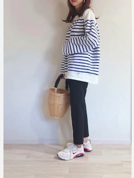 「アイテム（かごバッグ）」を使った、ミズタマ⭐︎さん（レディース・157cm）の秋コーディネート