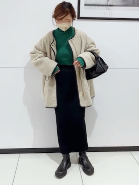「リブニット」｜「アイテム（アナログ腕時計）」を使った、ミズタマ⭐︎さん（レディース・157cm）の冬コーディネート