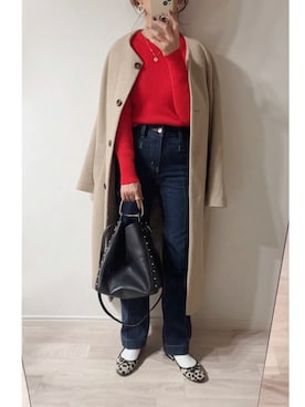 「リブニット」｜「アイテム（バレエシューズ）」を使った、ミズタマ⭐︎さん（レディース・157cm）の冬コーディネート